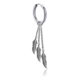 Solitario Arete Candonga Acero Plumas Gamushop