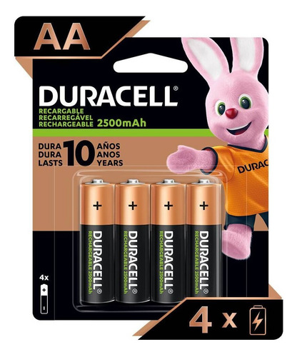 Pack 4 Pilas Aa Recargables Duracell 2500mah 4 Unidades