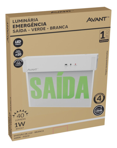 5x Led Emergencia Placa Saida Branco E Verde 40l 4h Avant