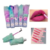 6 Labial Kawaii Con Estuche De Peluche Larga Duración Dif 