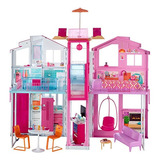 Casa De Barbie De 3 Pisos Con Sombrilla Emergente, Multicolo