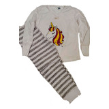 Pijama Infantil Unicornio. Pantalon A Rayas. Invierno