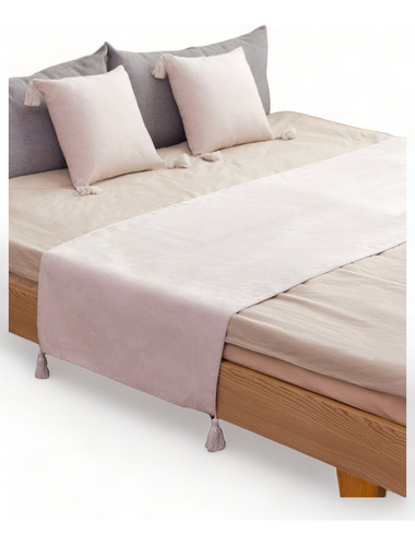 Pie De Cama King + 2 Fundas En Lino Con Borlas 70x210cm