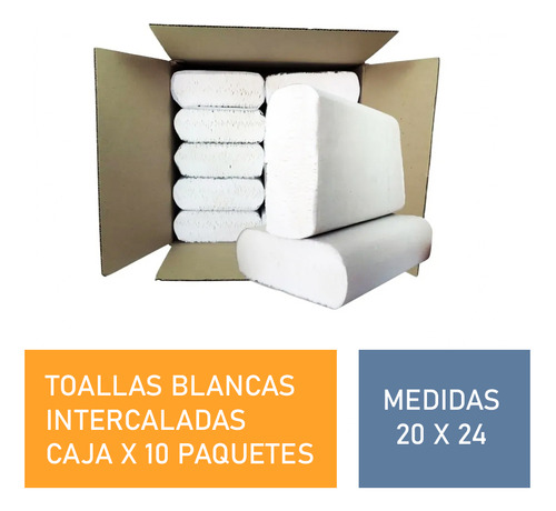 Toallas Intercaladas Papel Para Mano Blancas Premium 20x24 X1200 - Caja X 10 Paquetes