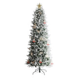 Arbol Navideño Slim Verde Nevado Con Luces Led 2.1m