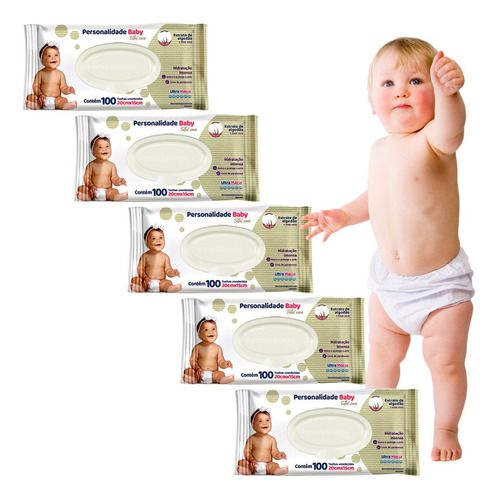 Lenço Umedecido Personalidade Baby Care Kit 5 Pacotes C/100