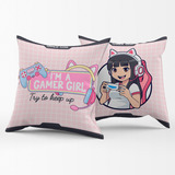 Par De Almofadas Estampadas Cheias Girl Gamer Rosa 45 X 45cm