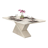 Mesa De Jantar Tampo De Vidro 8 Lug Zoe Creme Granite