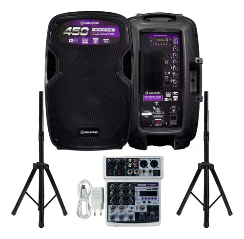 Kit 2 Caixa Ativa Waldman Rc-450x 12 Pol 900w + Tripé + Mesa