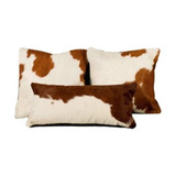 Almohadon De Cuero De Vaca Con Pelo Combo De 3 Marron Y Blan