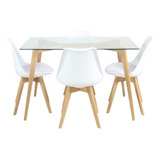 Combo Mesa Vidrio Templado 1,20x080 Y 4 Sillas Tulip Eames