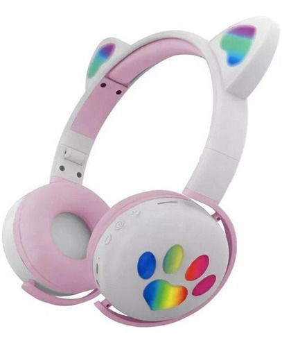 Audifonos Cat Ear Orejas De Gato Blanco Con Rosa Mas Vendido