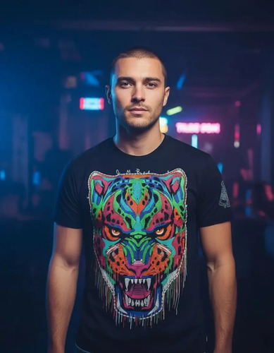 Playera Furia Jaguar Hilos Mis Raíces Arte Mexicano