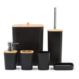 Kit Banheiro Lavabo Conjunto Quadrado Lixeira 6 Peças Bambu