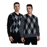  2 Blusas Masculinas Losango Frio Lã Gola V Frete Grátis