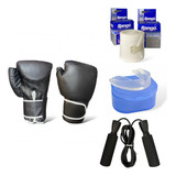 Combo Guantes Boxeo Kickboxing Mma + Vendas + Bucal + Soga