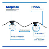 Varal De Luz 10 Metros Na Cor Preto - 10 Bocais Sem Lâmpada