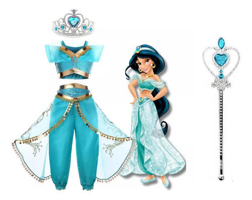 Vestido Jasmine Aladdin + Coroa E Varinha Pronta Entrega