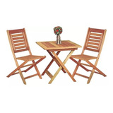 Combo Mesa Madera Eucalipto +  2 Sillas Plegables Jardin Pat