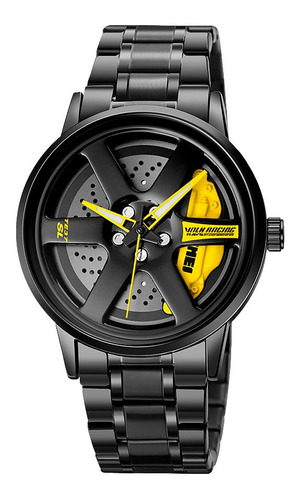 Reloj Pulsera Skmei 1787 De Cuerpo Color Negro, Analógico, Fondo Negro Y Amarillo Color Negro, Agujas Color Blanco Y Amarillo Y Negro, Bisel Color Negro