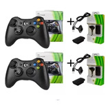 Kit 2 Controles S/fio Joystick Xbox 360 Bateria Recarregavel