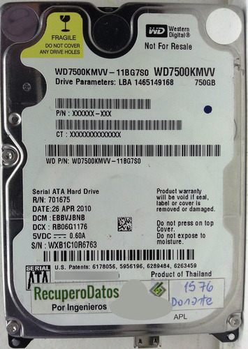 Western Digital Wd7500kmvv-11bg7s0 750gb, 2642 Recuperodatos