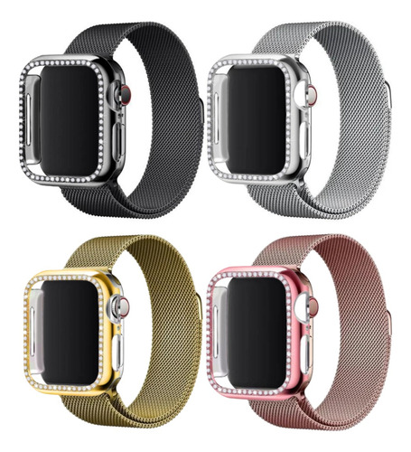 Kit Luxo Pulseira Metal + Case Brilhante Strass Smartwatch 