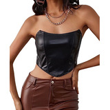 Corset Bustier Crop Top Engomado Eco Cuero Negro Noche