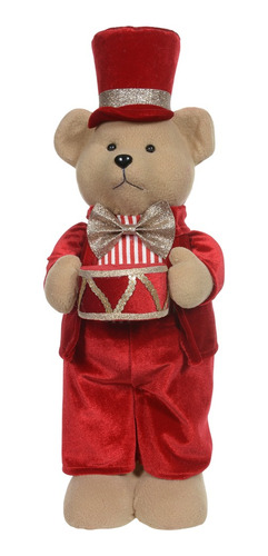 Urso Em Pé Decorativo Natal Com Tambor Vermelho 42cm