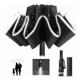 Paraguas Plegable Automático Inverso Sombrilla Anti Uv Led Color Negro Diseño De La Tela Uv Y Tira Reflectante