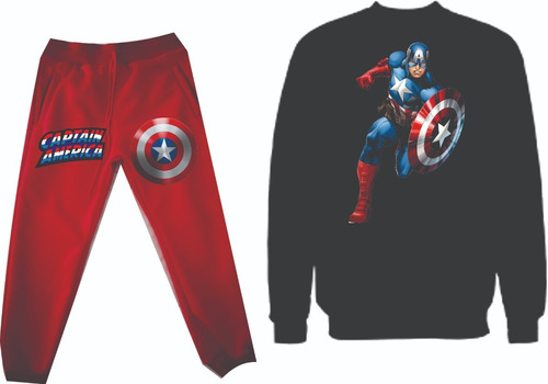 Conjuntos Sudadera Capitan America Jogger+buzo Niños Adul