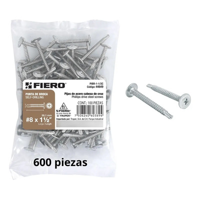 600 Pijas Punta Broca No8 De 1-1\u002F2'' Acero Galvanizado Fiero | Envío gratis