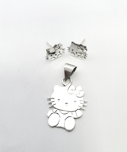 Dije Y Aretes Hello Kitty Plata Ley. 925 