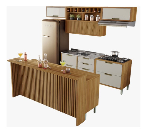 Cozinha 08 Peças Ripado Nesher Imperatriz Gourmet 100% Mdf