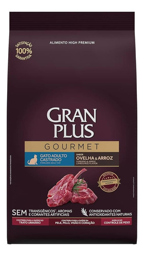 Ração Granplus Gatos Castrados: Ovelha E Arroz 10,1kg.