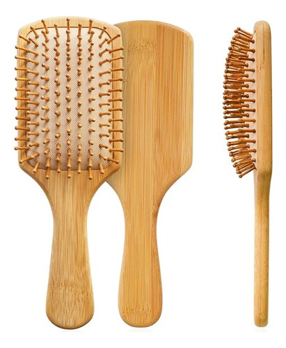 Cepillo Cabello De Bambu Madera Desenreda Cuadrado