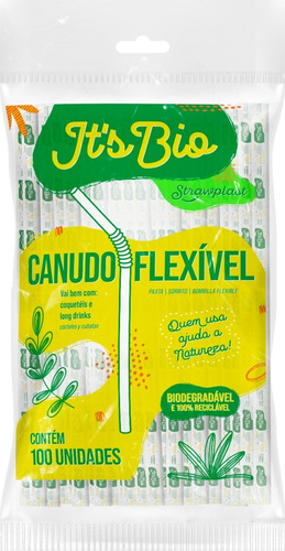 Canudo Flexível Biodegradável Strawplast C/ 400 Unidades