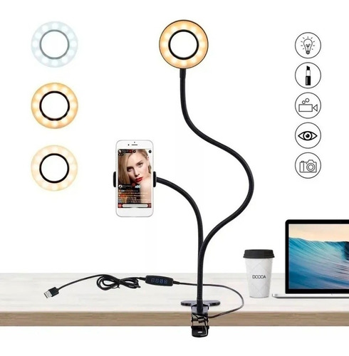 Aro Luz Led Celular + Holder Pinza 3 Tonos Flexible 