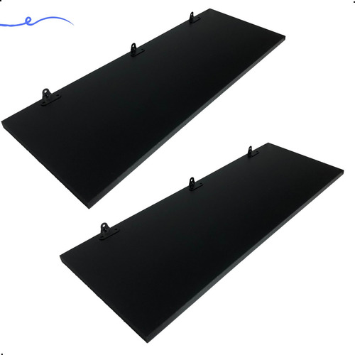 2 Prateleira Mdf Preto 70x25 C/suporte Cozinha Quarto Sala