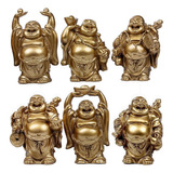Buda Sonriente 6 Unidades Feng Shui Prosperidad Dorado