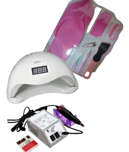 Lámpara Led Uv Sun5 48w + Maquina Torno+set De  Pedicure 