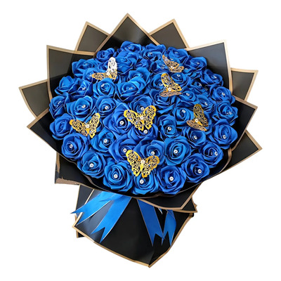 Ramo De 50 Rosas Eternas De Liston Incluye Accesorios Color Azul | Envío gratis