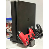 Sony Playstation 4 Slim 500gb + 2 Controles + Suporte Vertical Com Base Para 2 Controles + Títulos Em Mídia Física De Brinde