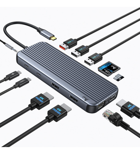 Estacion De Acoplamiento Usb C 3 Monitores, Base Para Portat