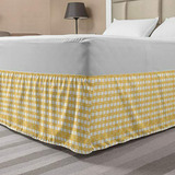 Faldón De Cama Vintage Amarillo, Cuadros Bicolor Con Motivos