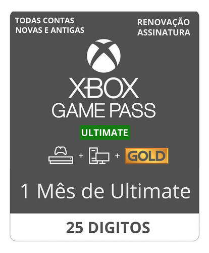 Game Pass Ultimate 1 Mês - Xbox One Xs - 25 Dígitos 