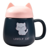 Mug De Gato Ceramica Pocillo Con Tapa