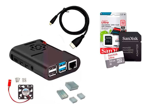 Kit Case, Cooler, Micro Hdmi + 32gb Para Raspberry Pi4 Pi 4