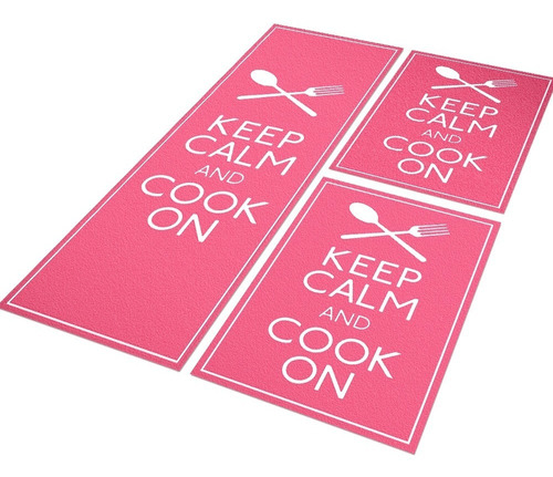 Tapete Cozinha Keep Calm And Cook 120x40 + 2 Capachos 40x65