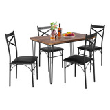 Conjunto Mesa Comedor Cocina 4 Sillas Metálicas Marrón